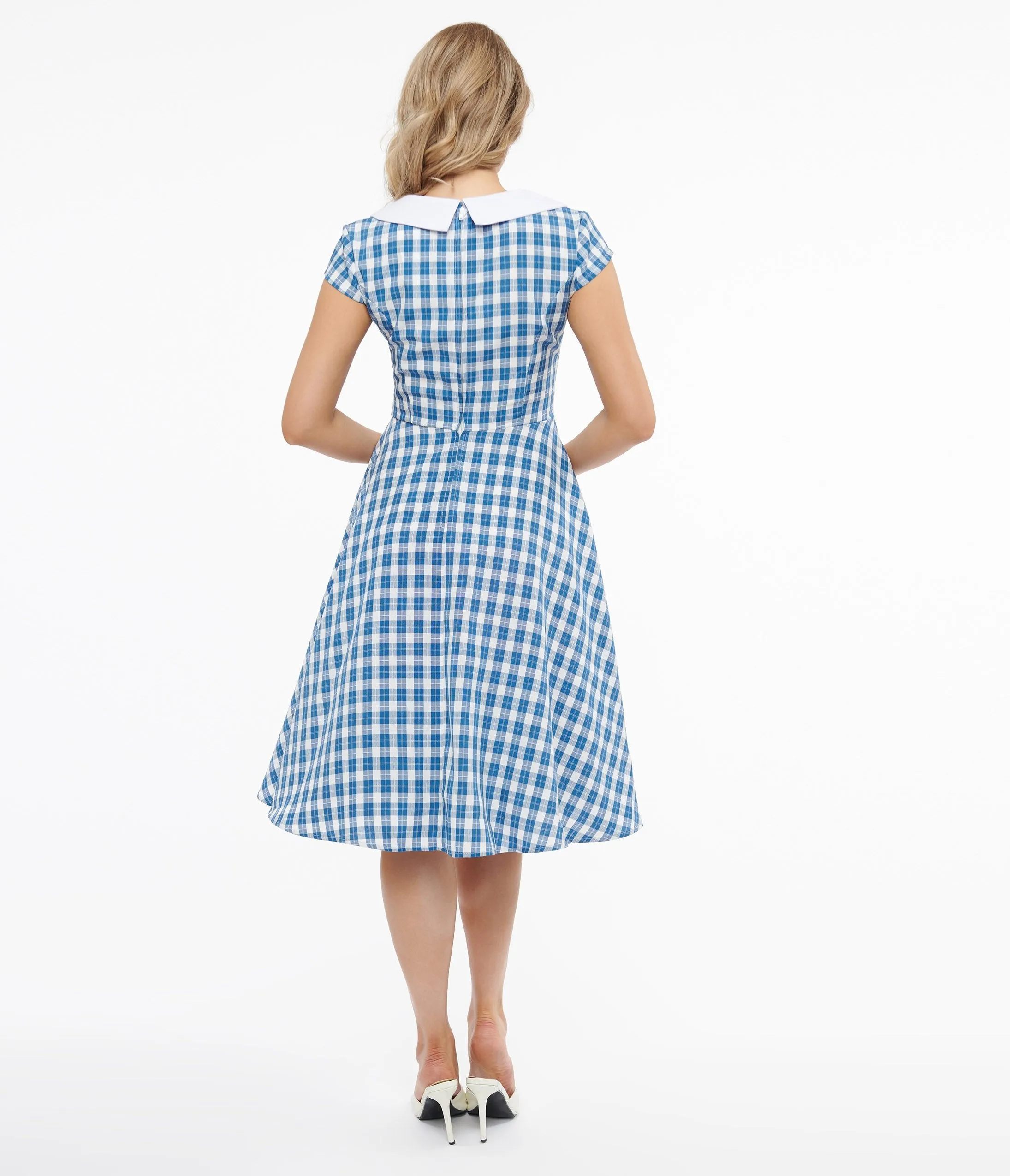 1950s Blue & White Plaid Swing Dress