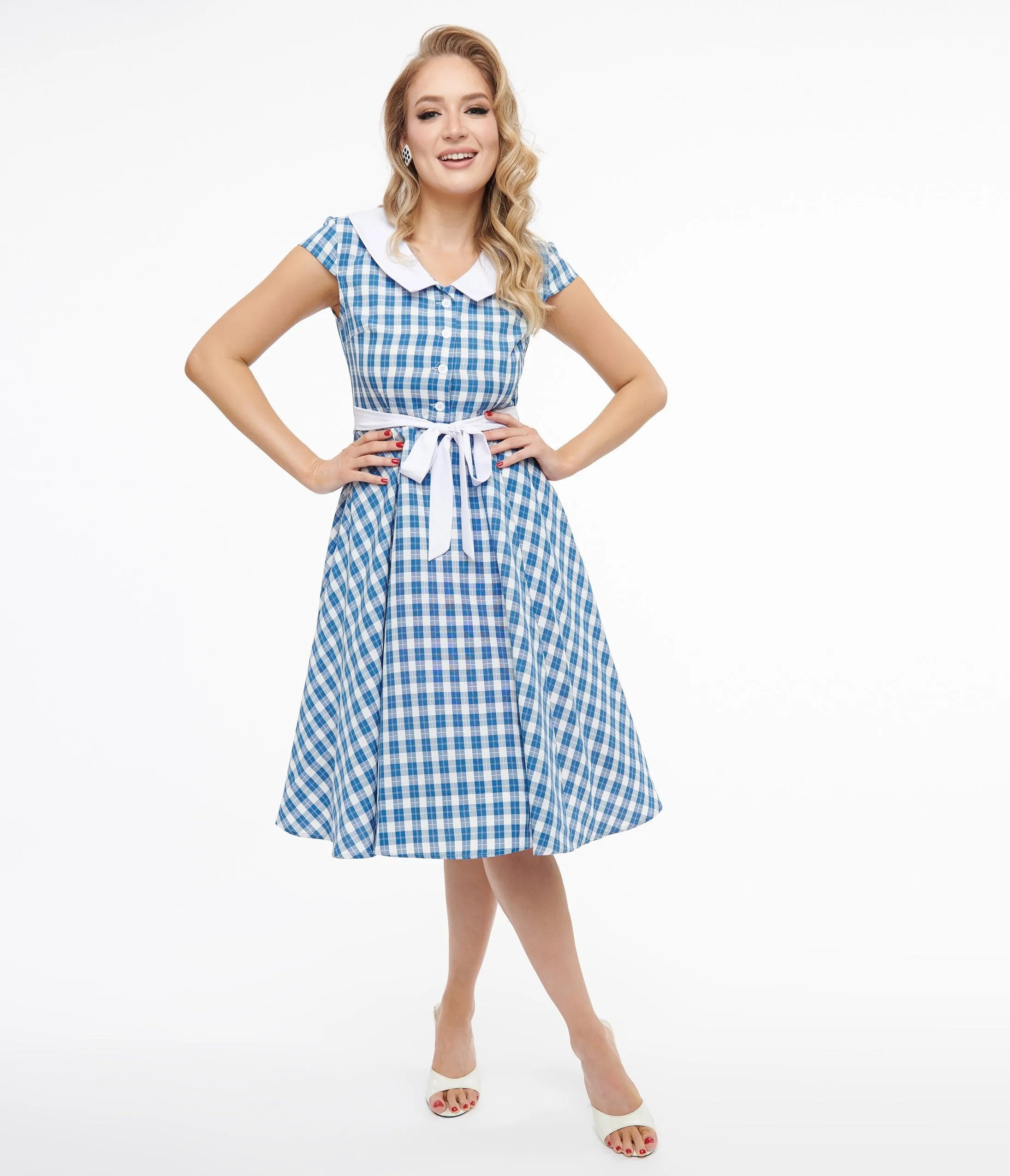 1950s Blue & White Plaid Swing Dress