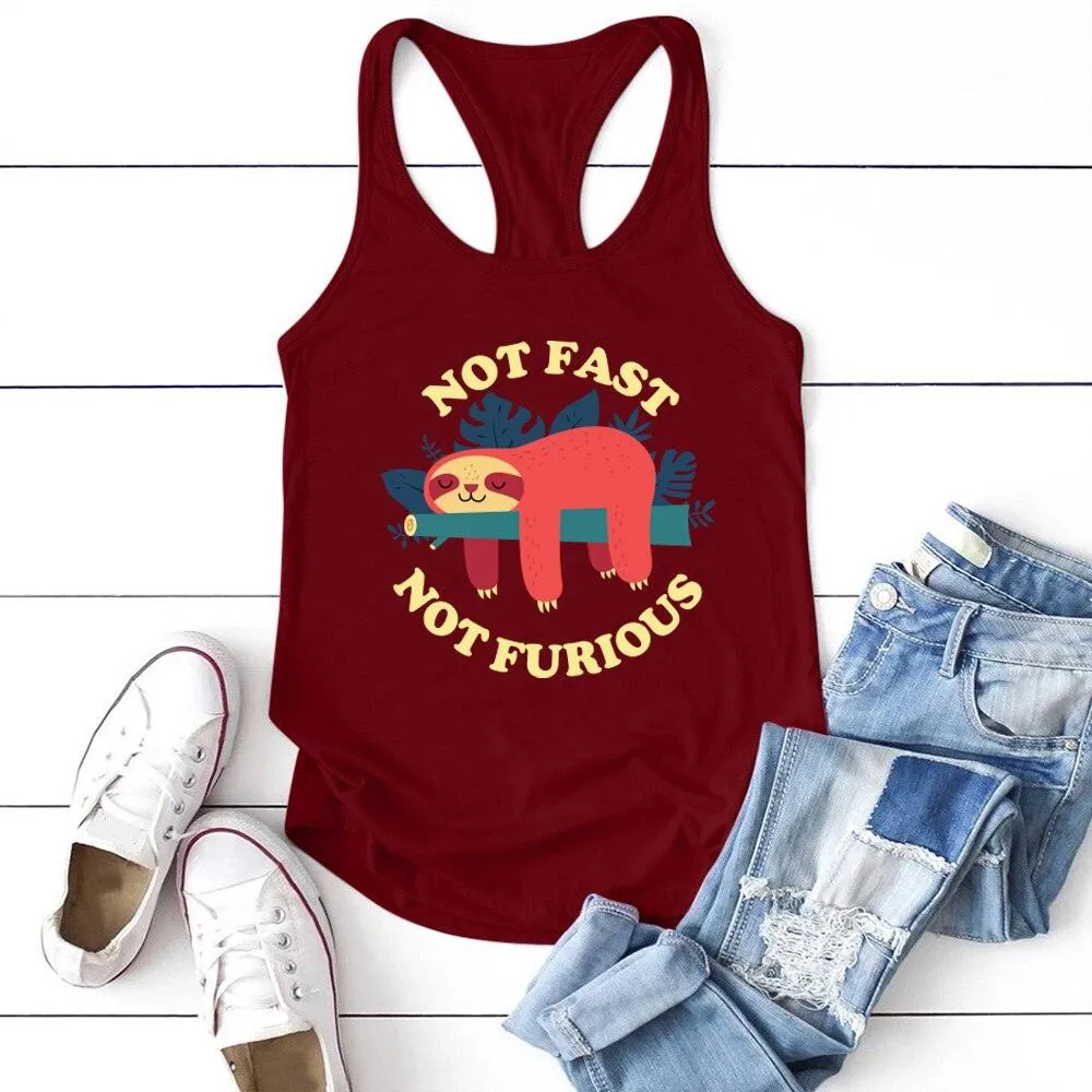 2020 Fashion Not Fast Not Furious Sloth Print Tank Top Women Sleeveless Summer Vest Ladies Crew Neck Harajuku Tops for Teens