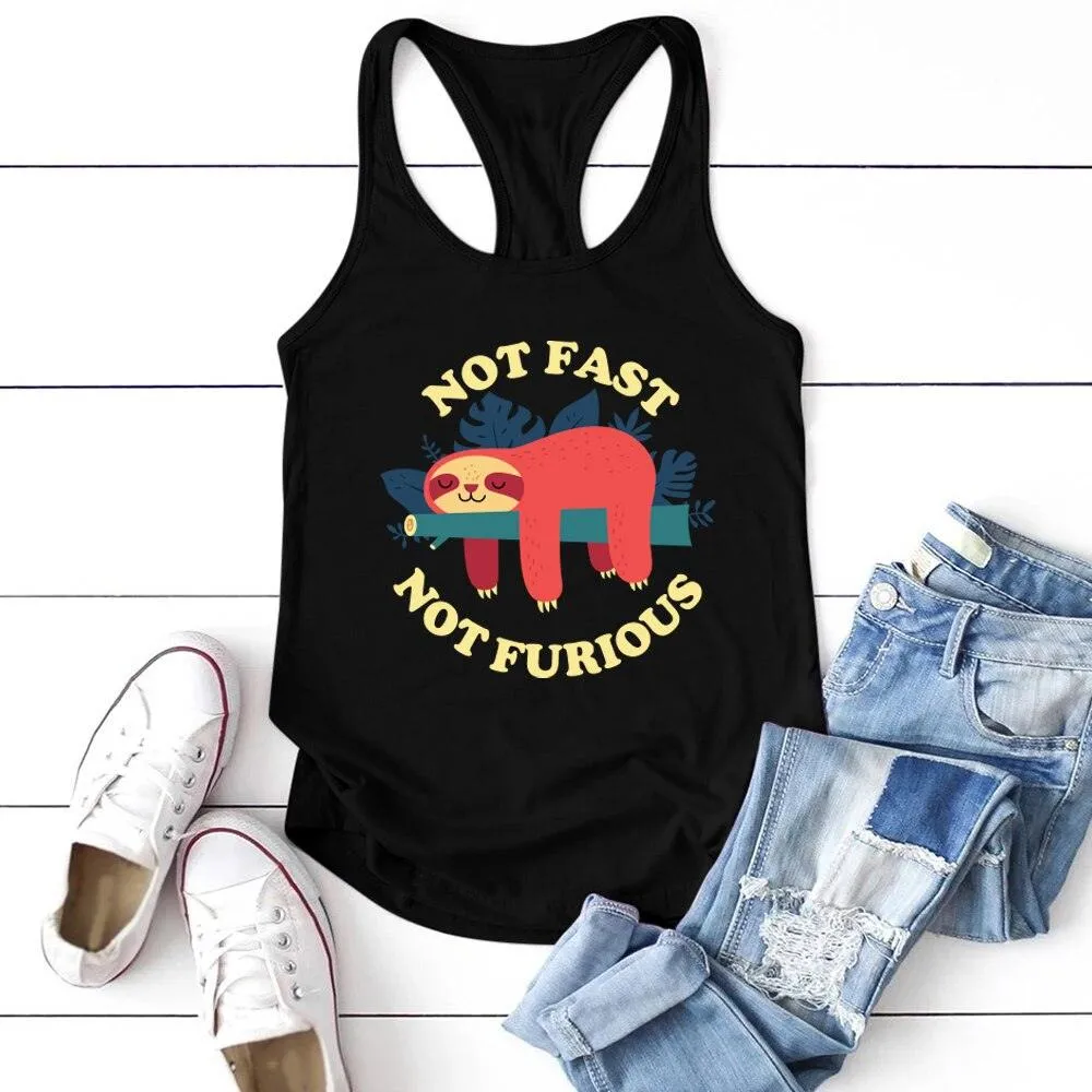 2020 Fashion Not Fast Not Furious Sloth Print Tank Top Women Sleeveless Summer Vest Ladies Crew Neck Harajuku Tops for Teens