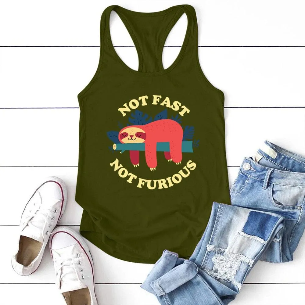 2020 Fashion Not Fast Not Furious Sloth Print Tank Top Women Sleeveless Summer Vest Ladies Crew Neck Harajuku Tops for Teens