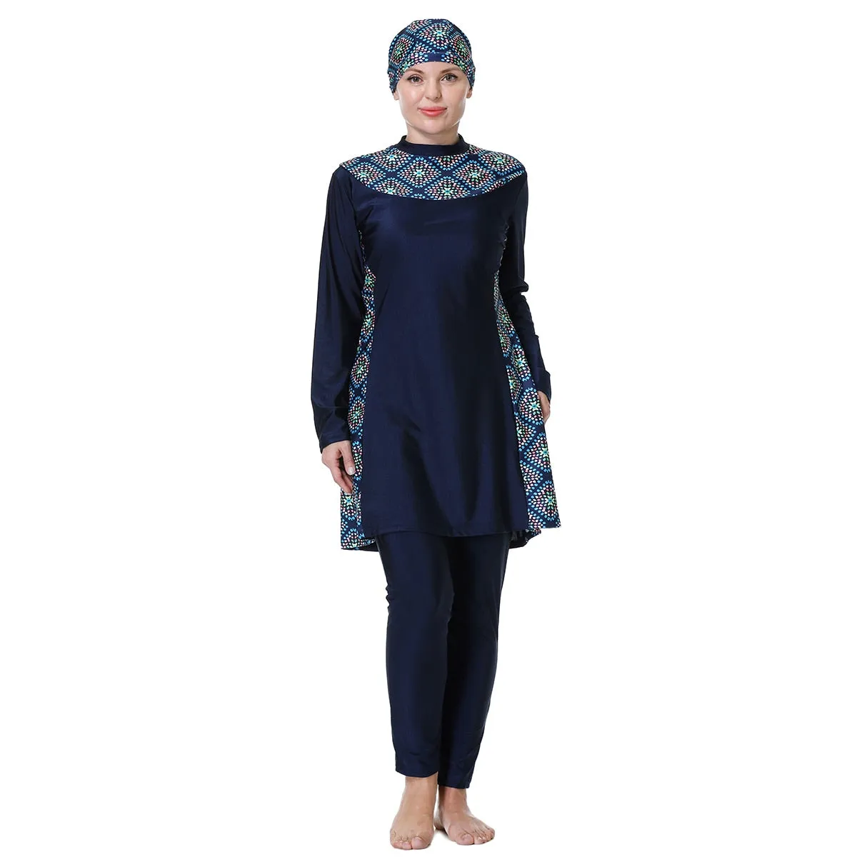 3XL-8XL Summer Muslim Lady Long Sleeves 3 PCS Coverage Loose Swimsuits