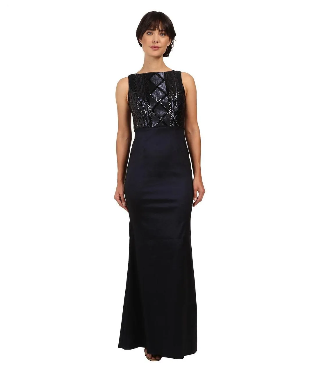 Adrianna Papell - Bateau Neckline Sequined Long Dress AP1E200234