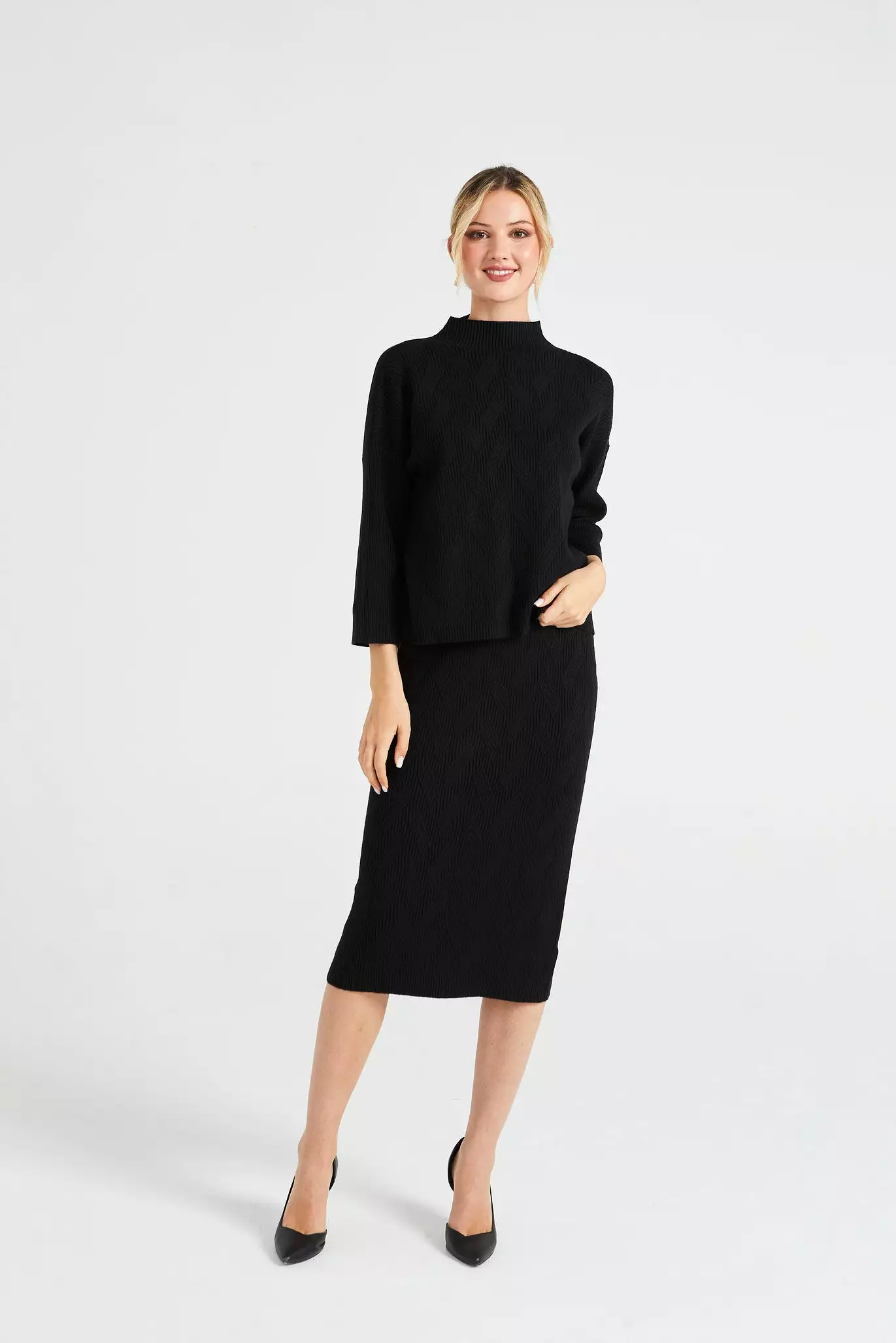 Angeleye Turtle Neck Knitted Pattern Jumper & Midi Skirt