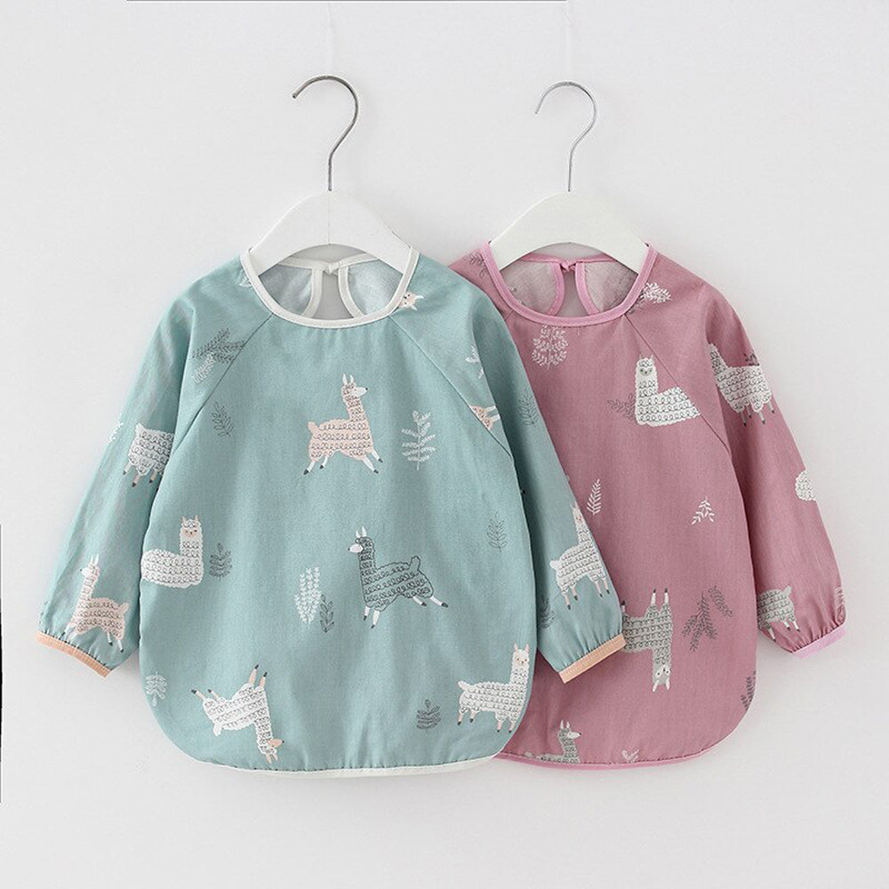 Baby Long Sleeve Apron Smock Bib Blue Llamas