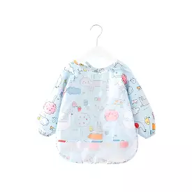 Baby Long Sleeve Apron Smock Bib in Blue Farmyard