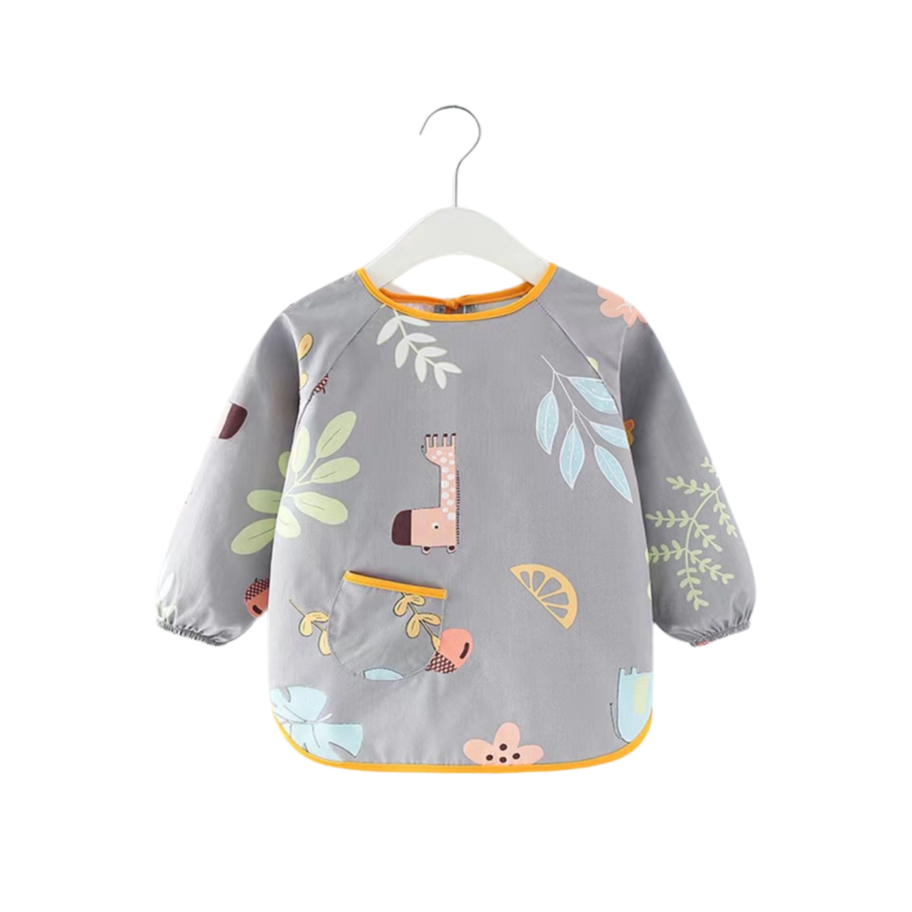 Baby Long Sleeve Apron Smock Bib in Giraffe Giggles