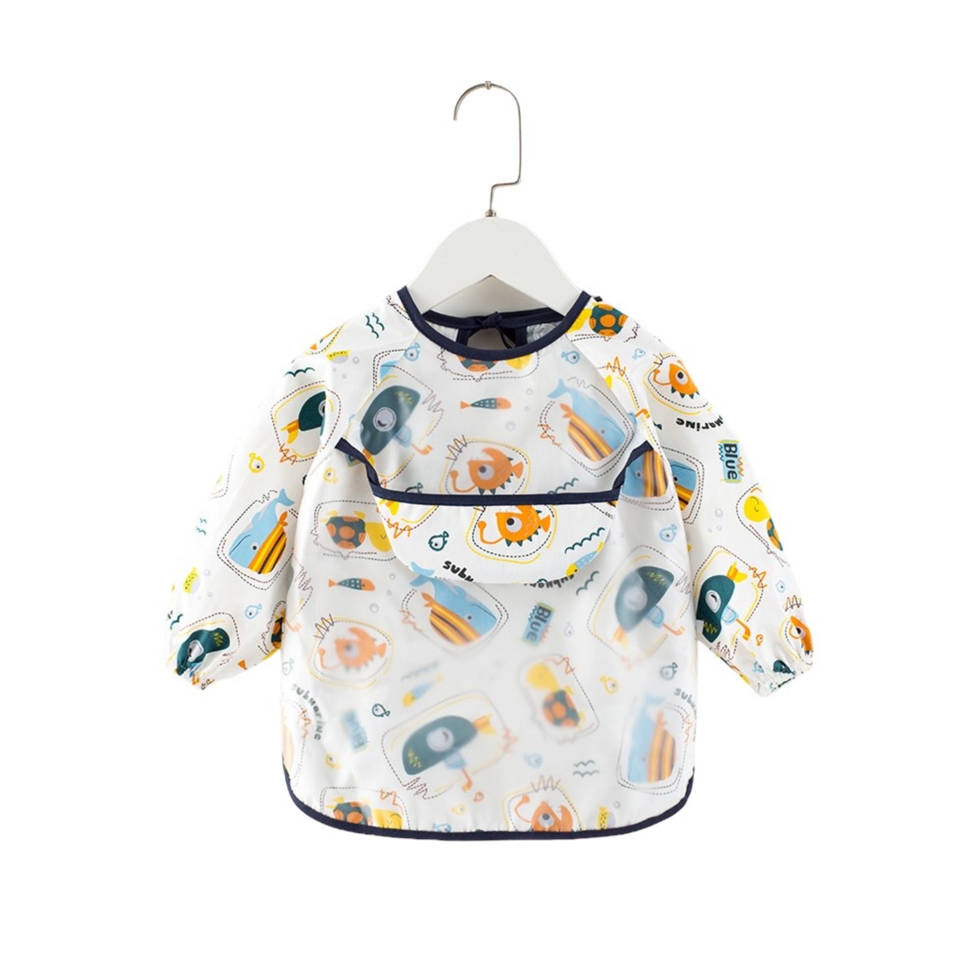 Baby Long Sleeve Apron Smock Bib in Submarine