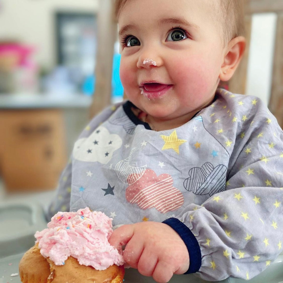 Baby Long Sleeve Apron Smock Bib Night Sky