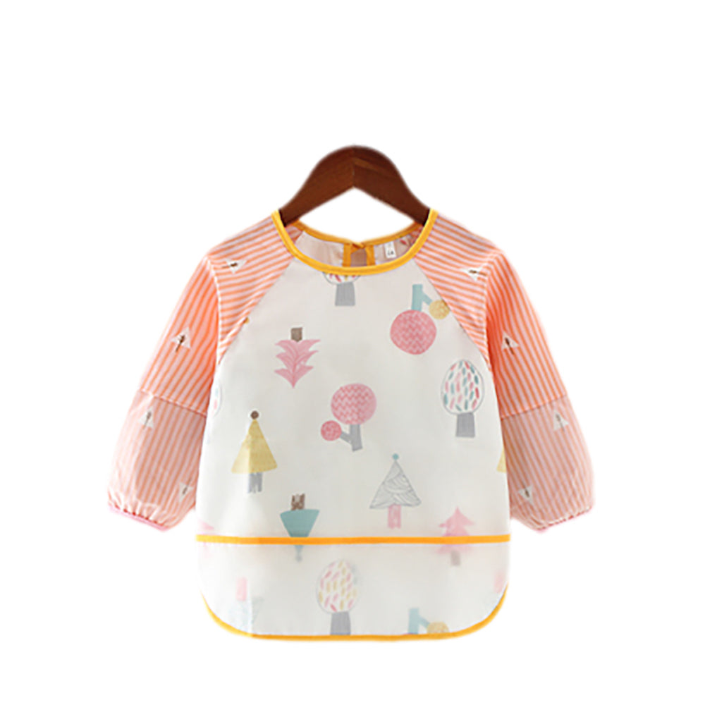 Baby Long Sleeve Apron Smock Bib Peach Forest V2