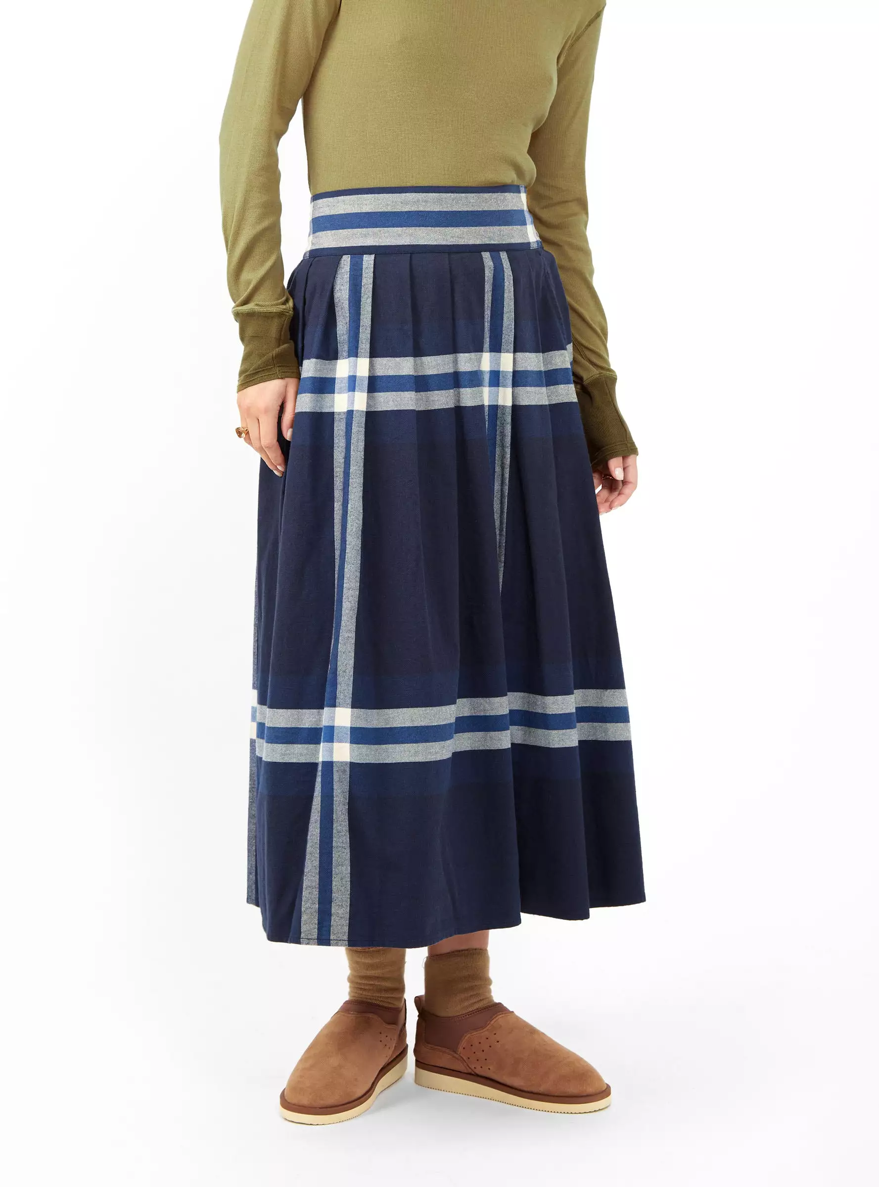 Big Tartan Check Skirt Navy