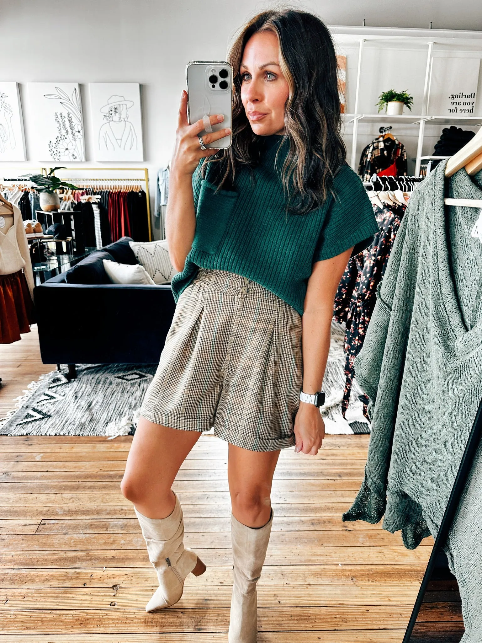 Camel Plaid Shorts