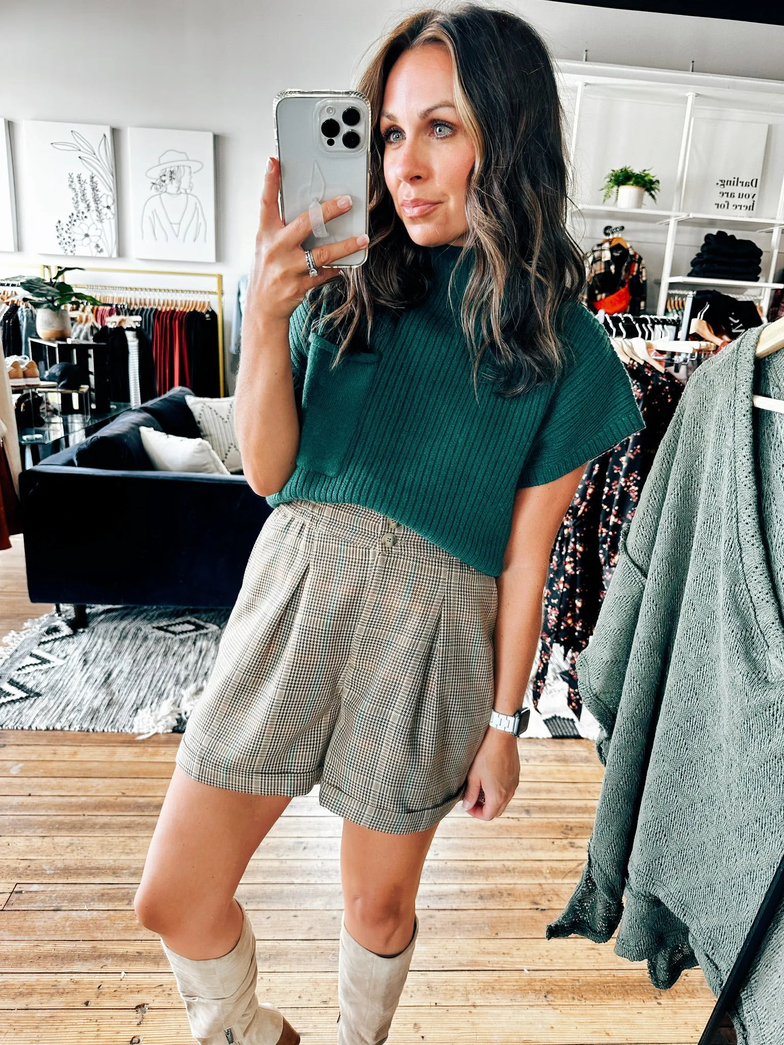 Camel Plaid Shorts