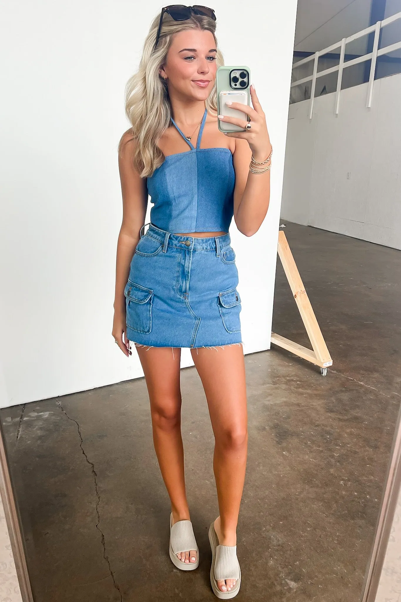 Chantelle Contrast Denim Halter Top