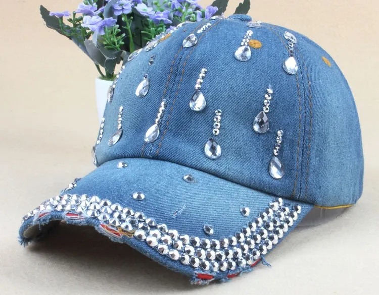 Denim Hip Hop Caps Leisure Woman Cap With Rhinestones Baseball Caps