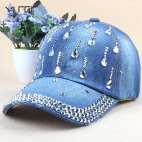 Denim Hip Hop Caps Leisure Woman Cap With Rhinestones Baseball Caps