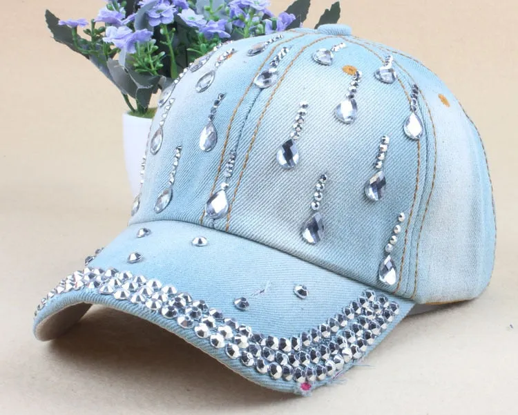 Denim Hip Hop Caps Leisure Woman Cap With Rhinestones Baseball Caps