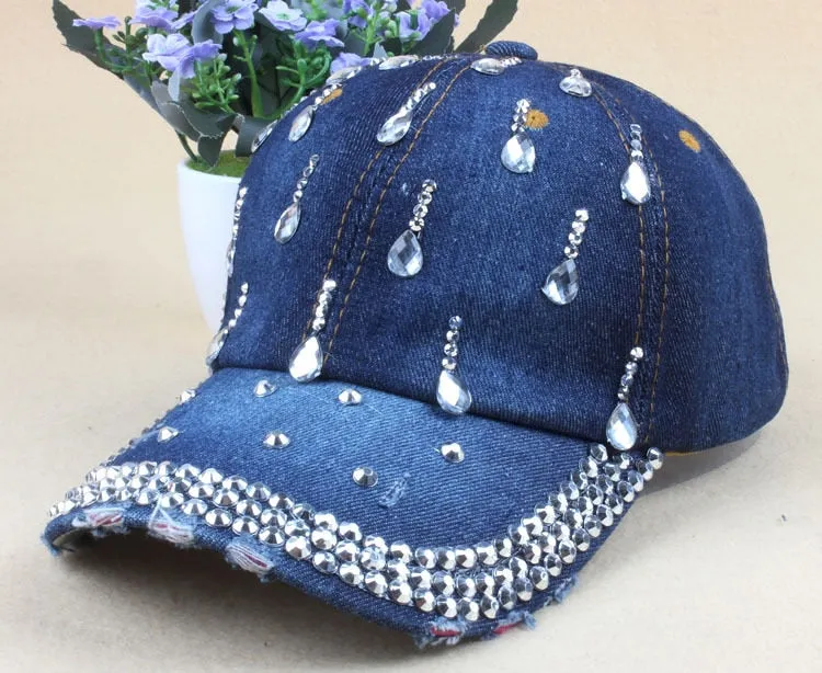 Denim Hip Hop Caps Leisure Woman Cap With Rhinestones Baseball Caps