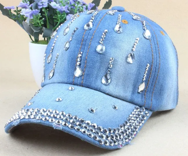 Denim Hip Hop Caps Leisure Woman Cap With Rhinestones Baseball Caps