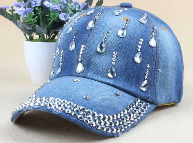 Denim Hip Hop Caps Leisure Woman Cap With Rhinestones Baseball Caps