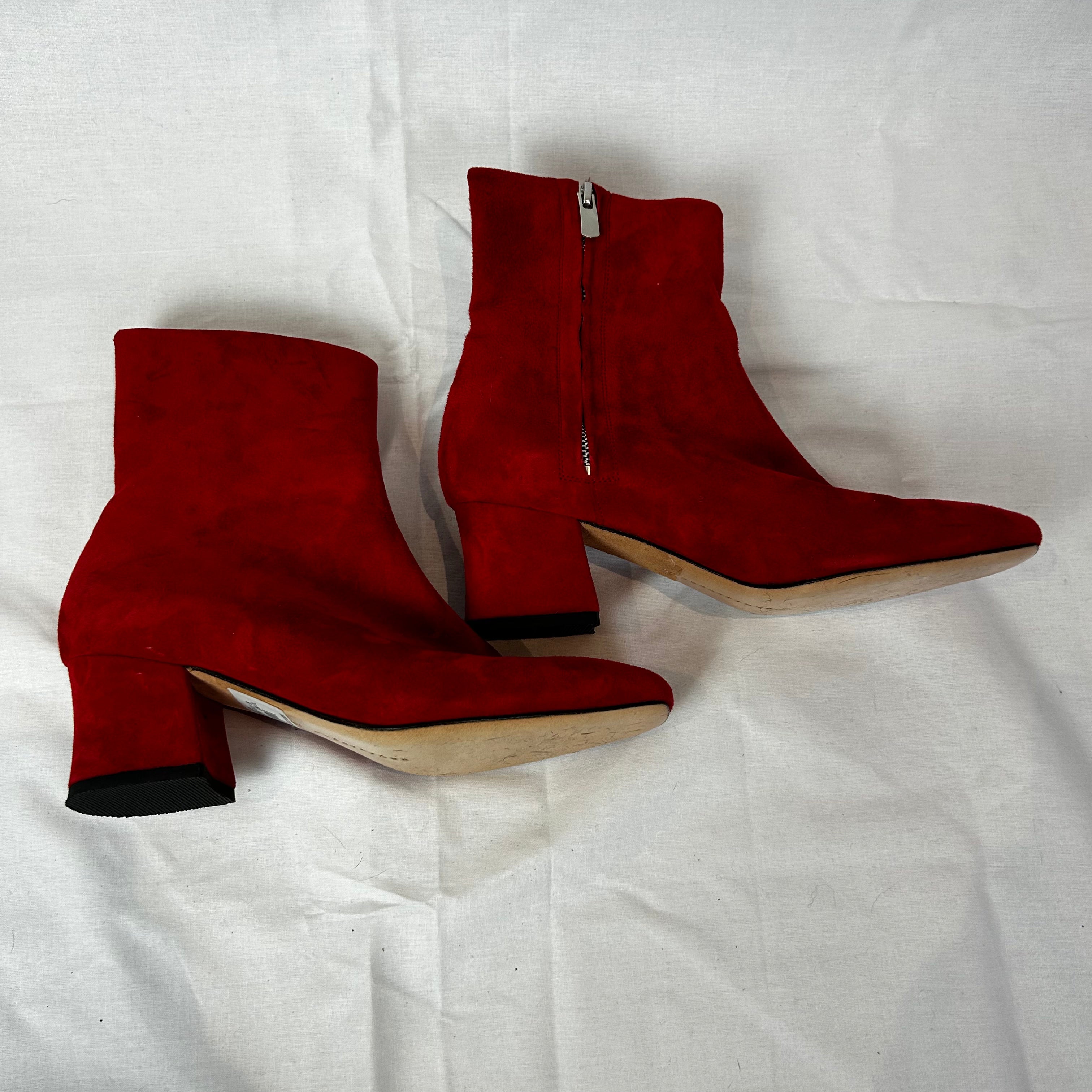 Dorateymur Brand New Red Suede Zippered Ankle Boots 37/37.5/38