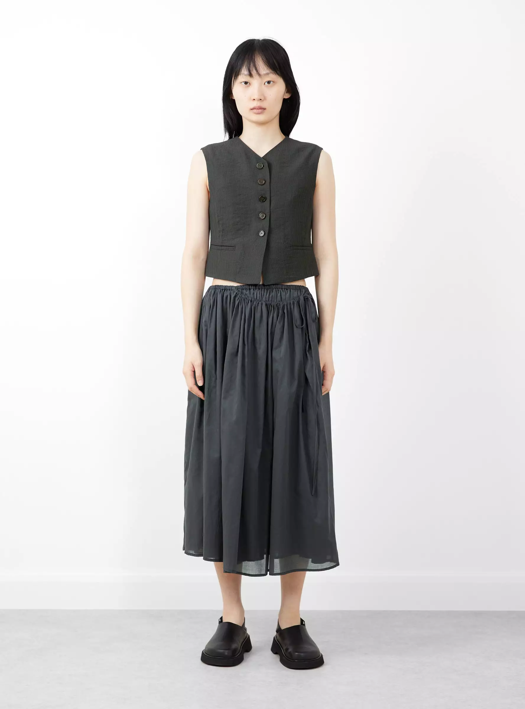 Drawstring Sheer Shirring Skirt Navy