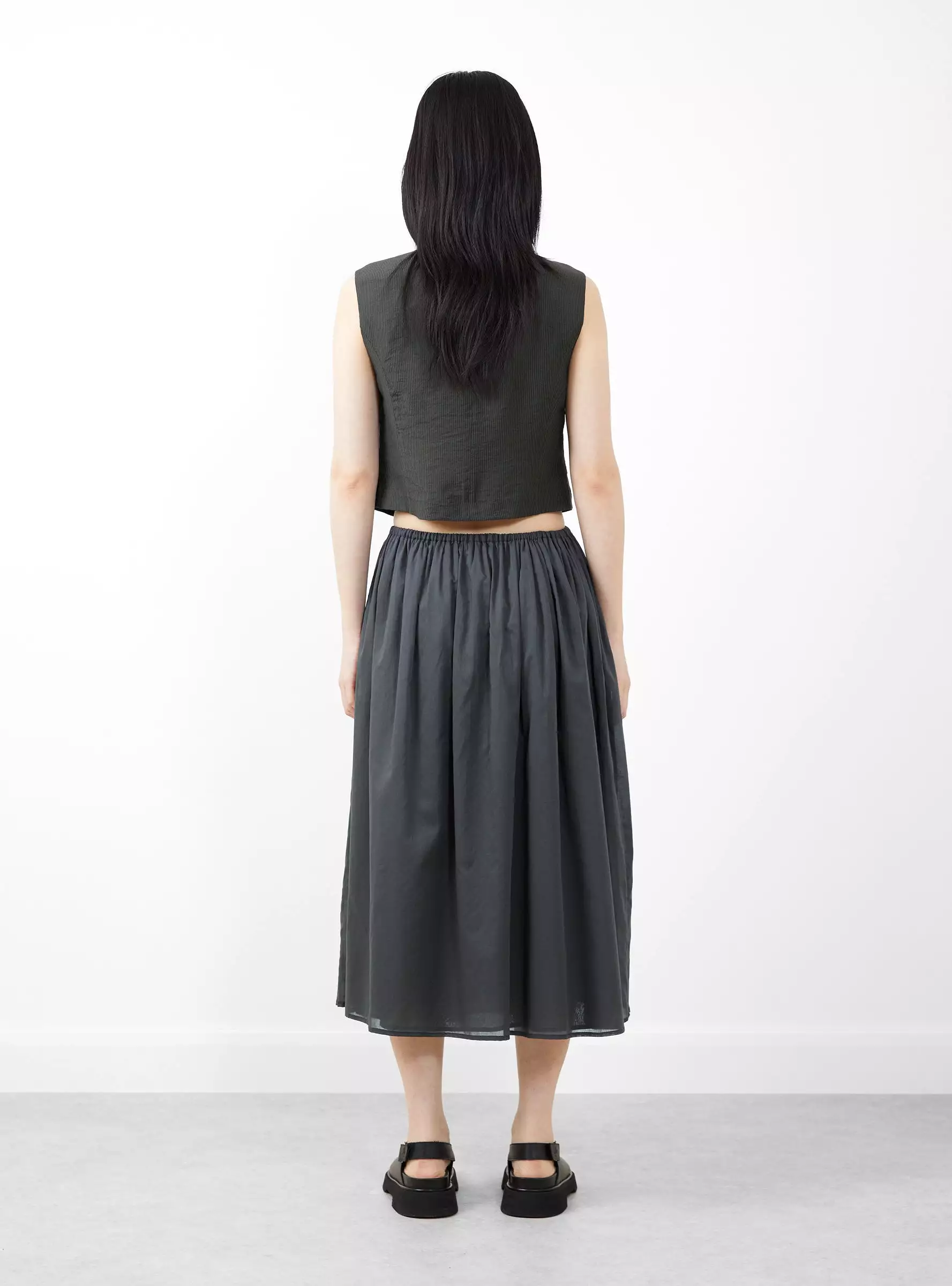 Drawstring Sheer Shirring Skirt Navy