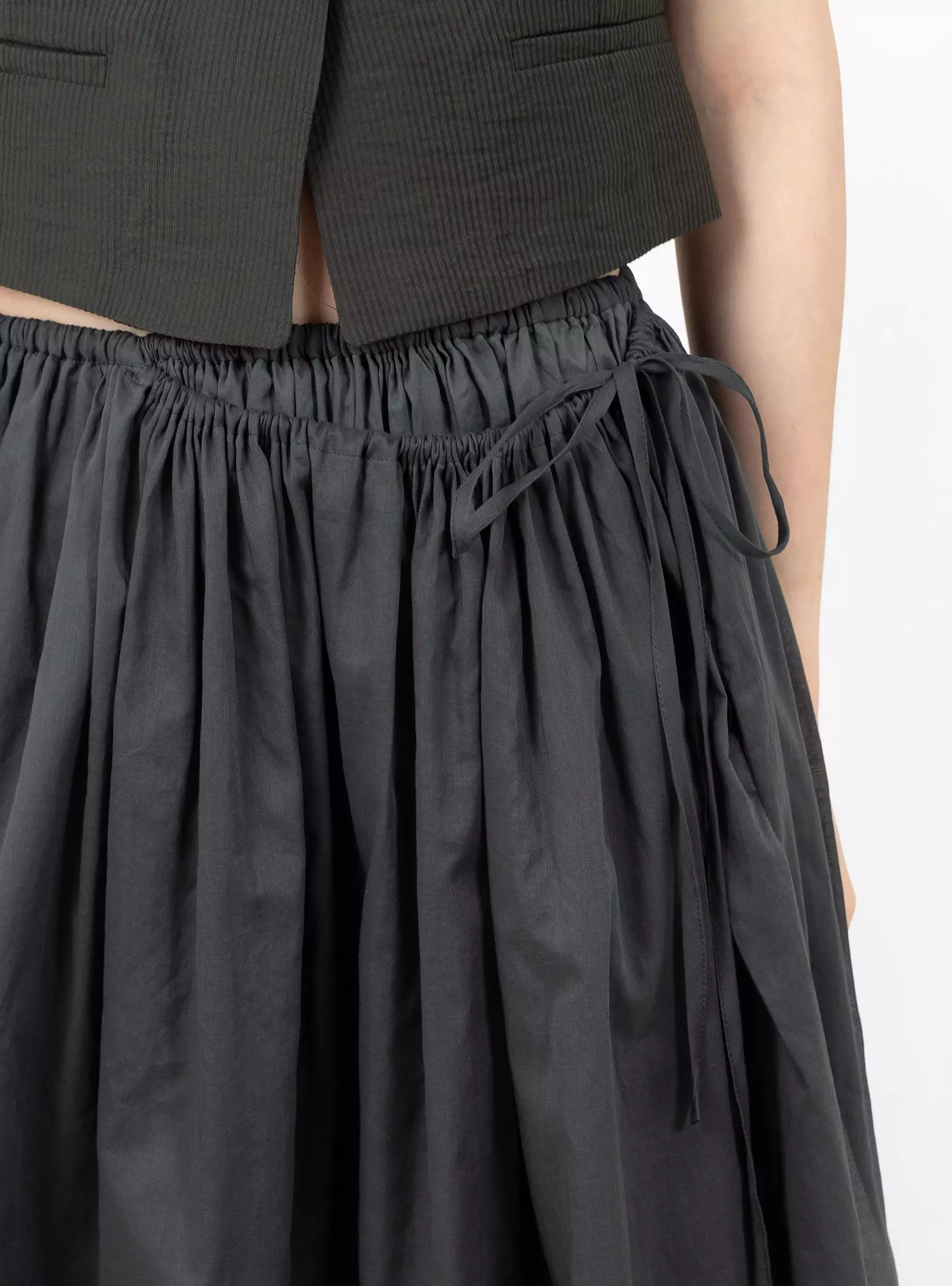 Drawstring Sheer Shirring Skirt Navy