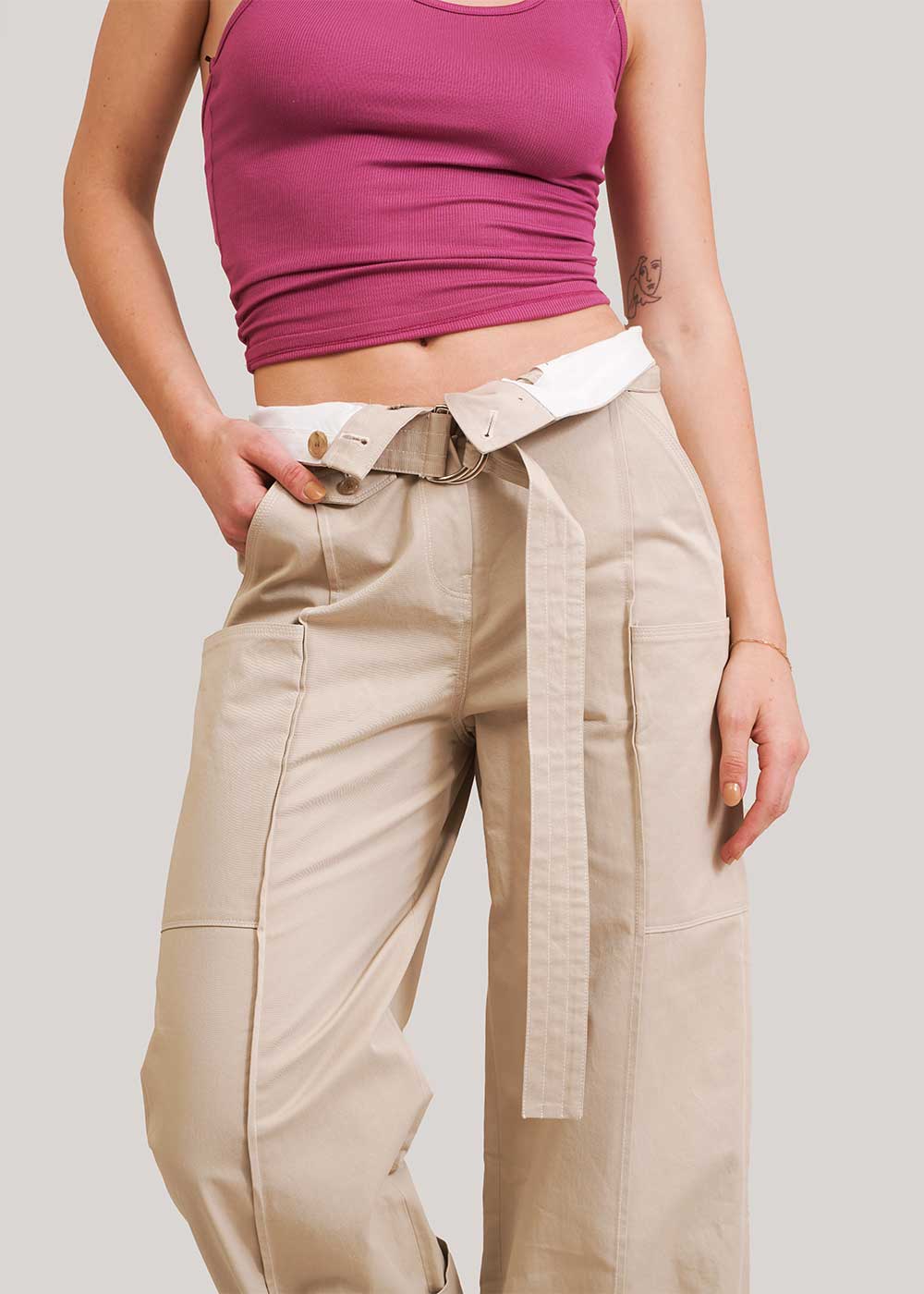 Ecru Harper Belted Trousers