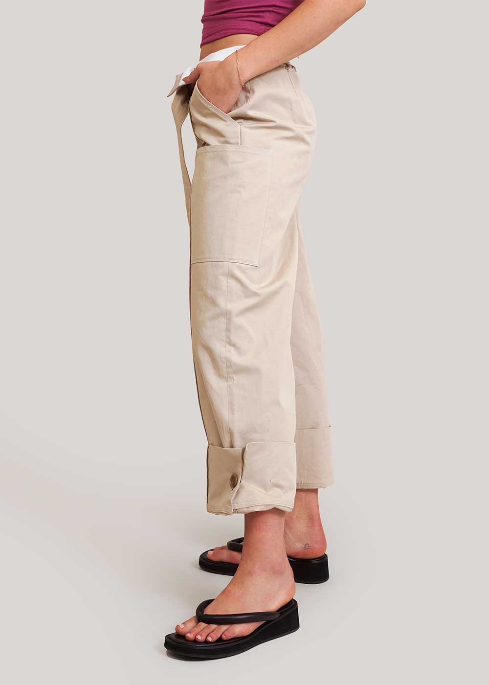 Ecru Harper Belted Trousers