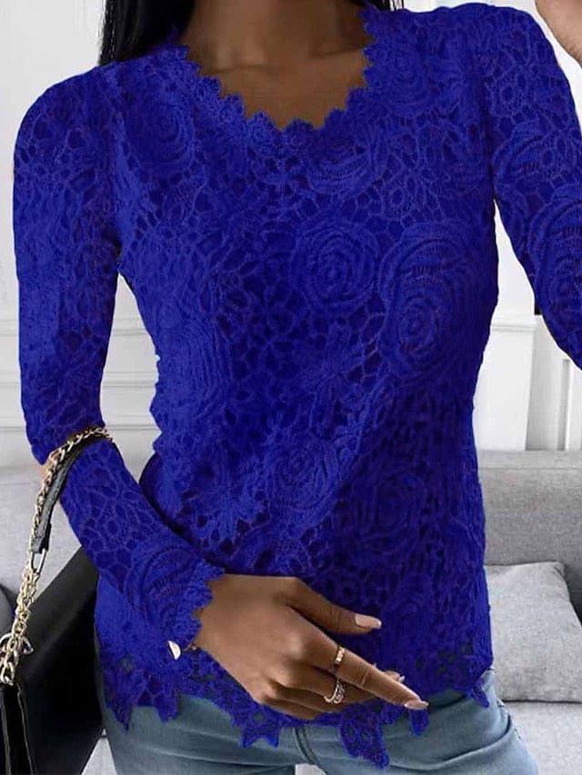 Elegant Lace Blouse with Bell Sleeves and Smock Waist