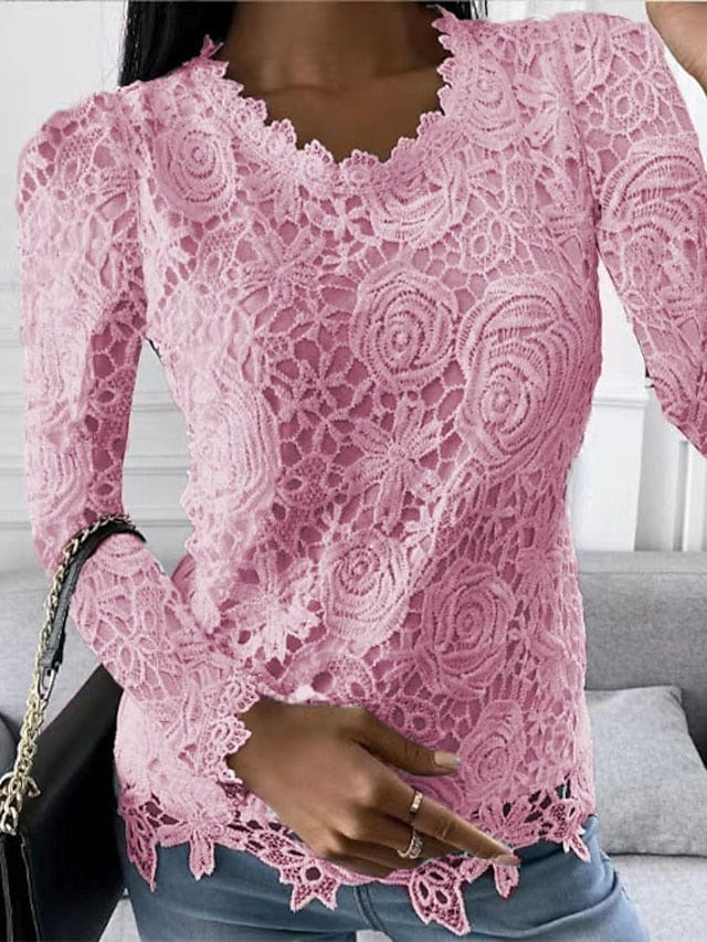 Elegant Lace Blouse with Bell Sleeves and Smock Waist