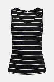 Esprit Organic Cotton V-Neck Basic Stripe Tank in Black