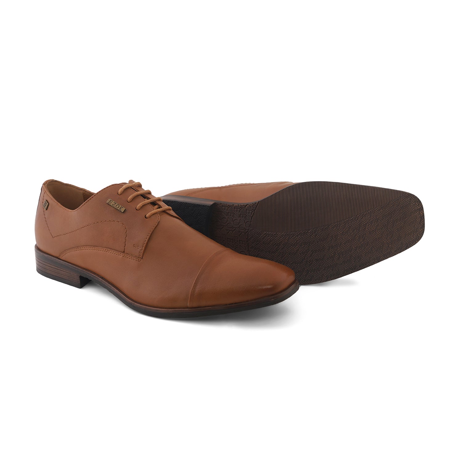 Ezok Tan Formal Cap Toe Leather Derby Shoes