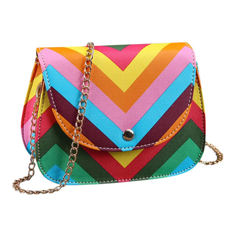 Forward Shoulder Messenger Bags Chain Rainbow Stripes