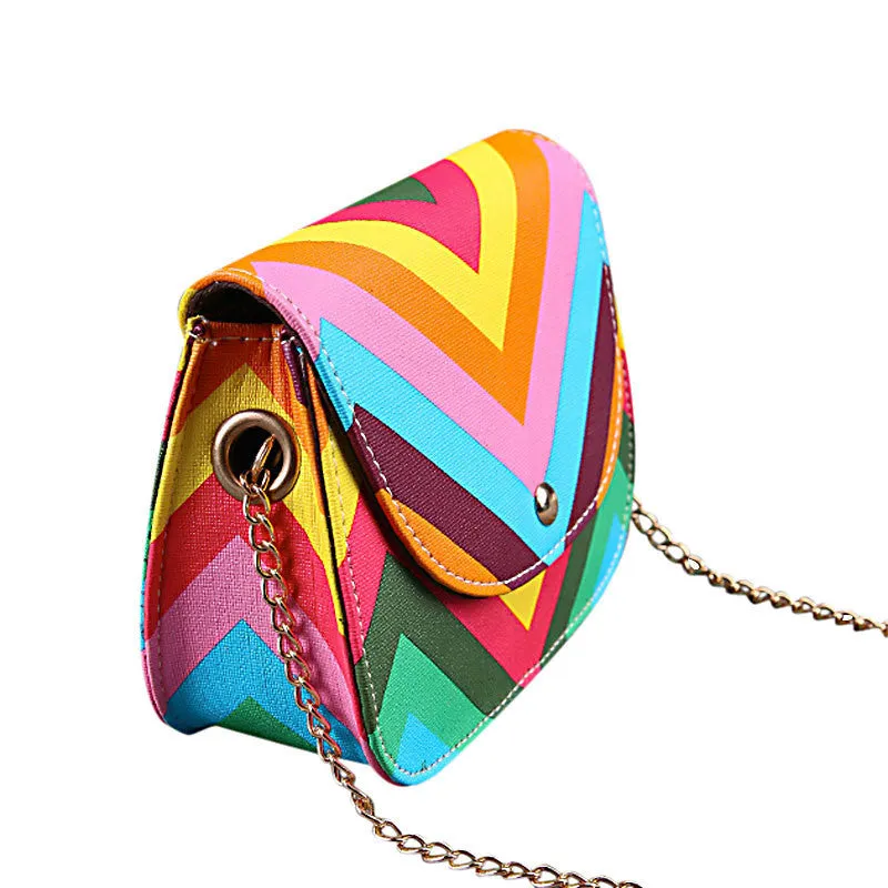 Forward Shoulder Messenger Bags Chain Rainbow Stripes