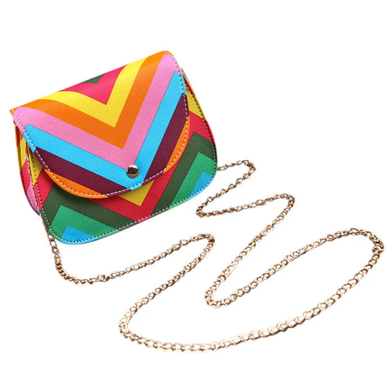 Forward Shoulder Messenger Bags Chain Rainbow Stripes