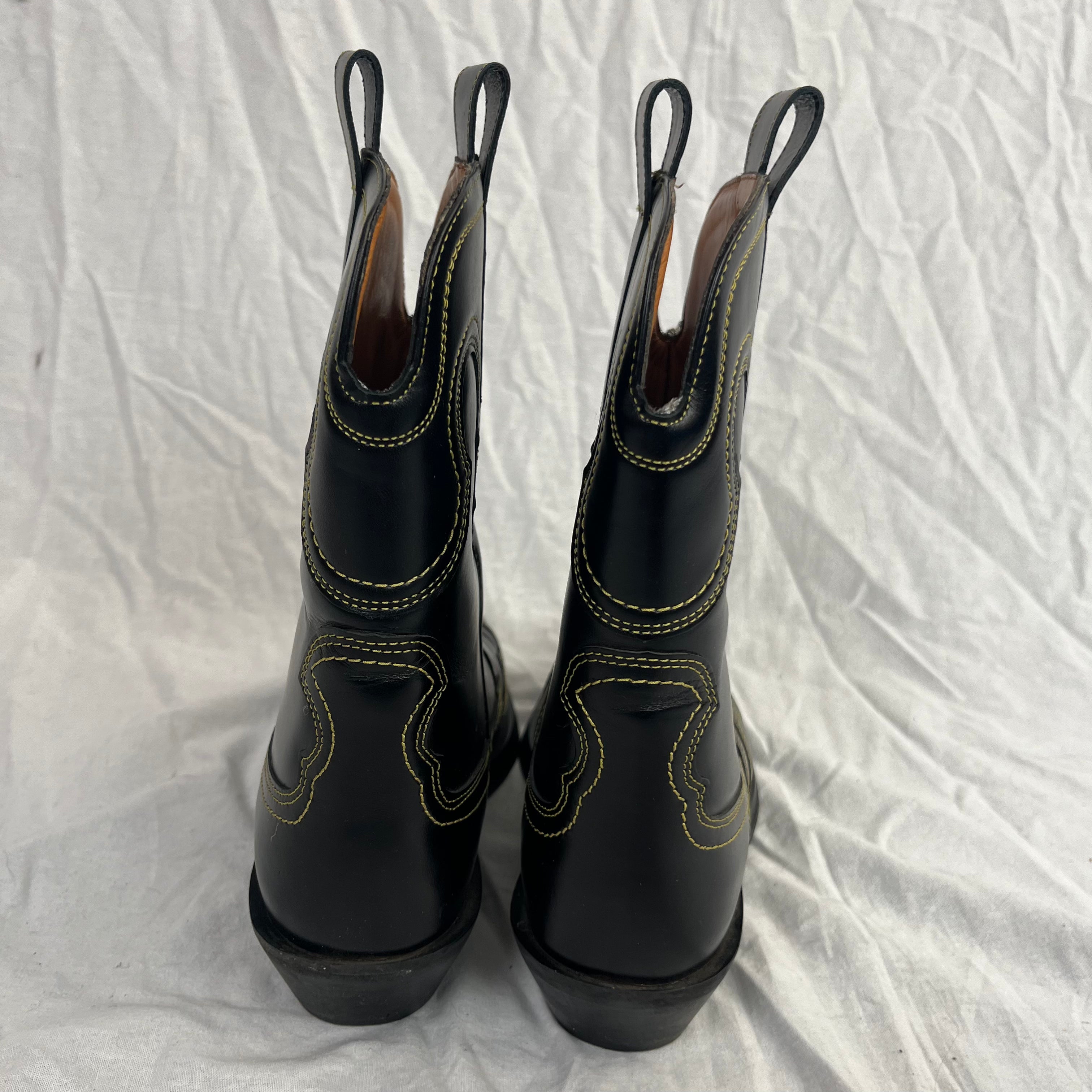 Ganni  445 Black & Yellow Low Shaft Embroidered Western Boots 39