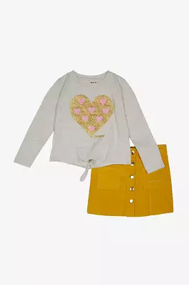 Girls 2 Piece T-shirt and Corduroy Skirt Set