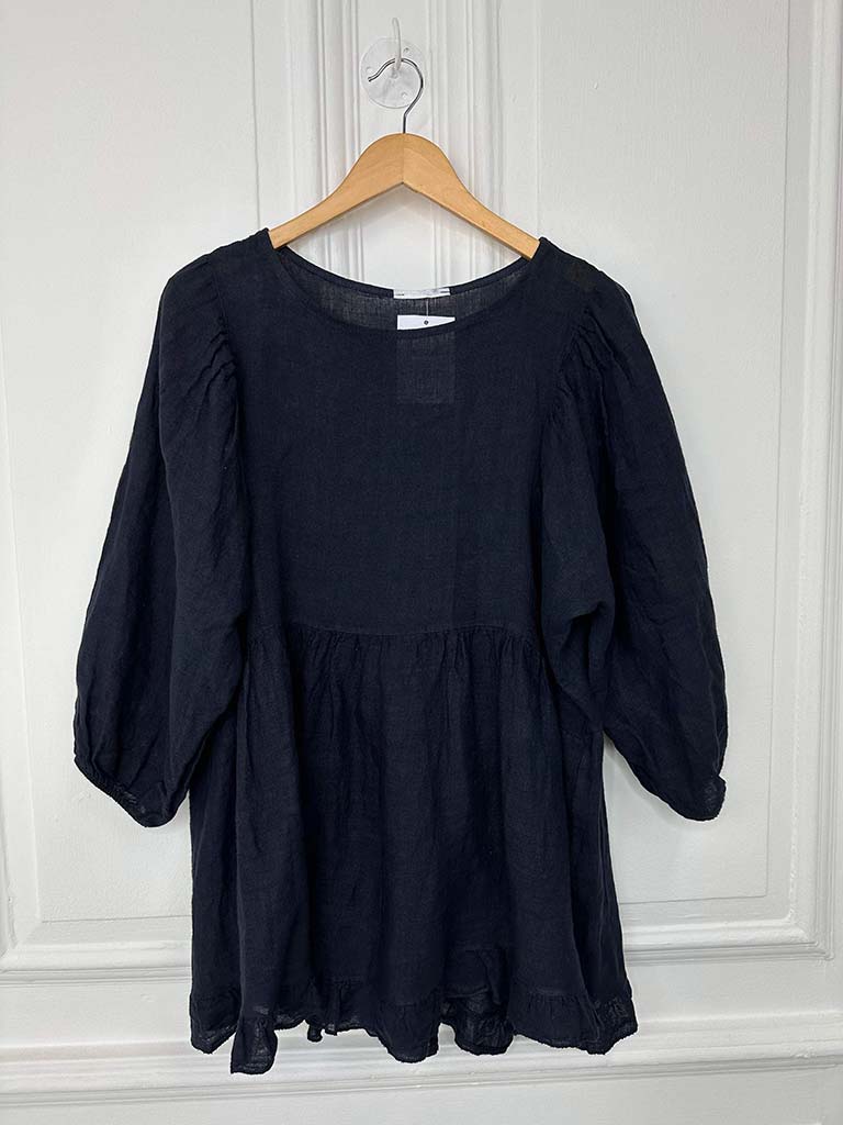 Linen Smock Top - Navy