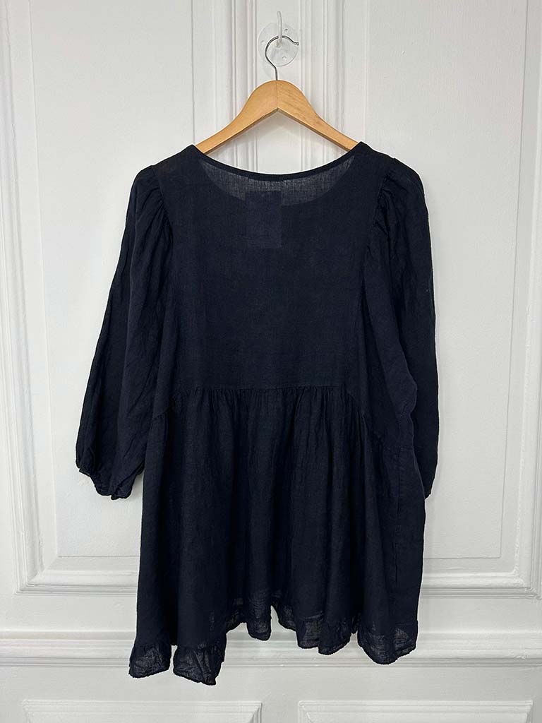 Linen Smock Top - Navy