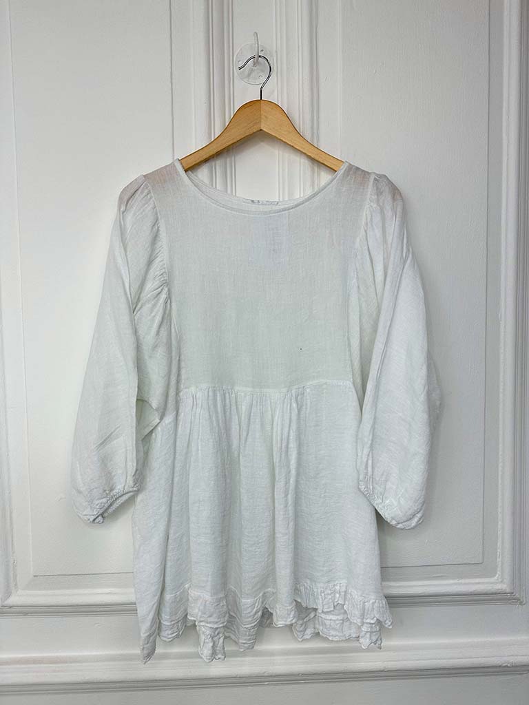 Linen Smock Top - White