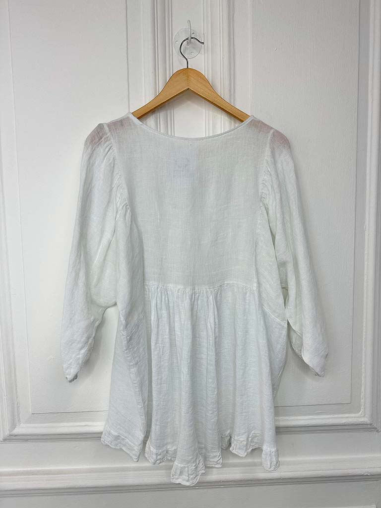 Linen Smock Top - White