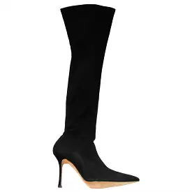 Manolo Blahnik Brand New 1275 Black Suede Pascalare 105mm Over The Knee Boots 42