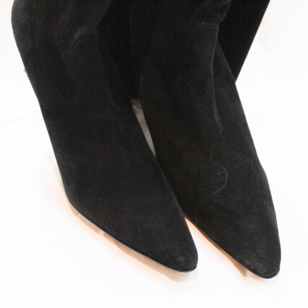 Manolo Blahnik Brand New 1275 Black Suede Pascalare 105mm Over The Knee Boots 42