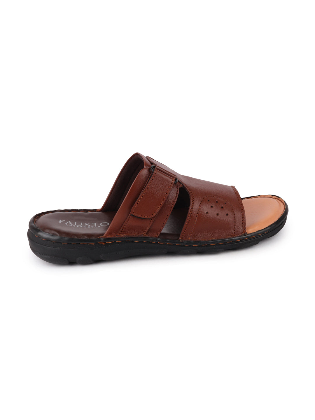 Men Tan Formal Leather Slip-On Dress Slip-On Slippers