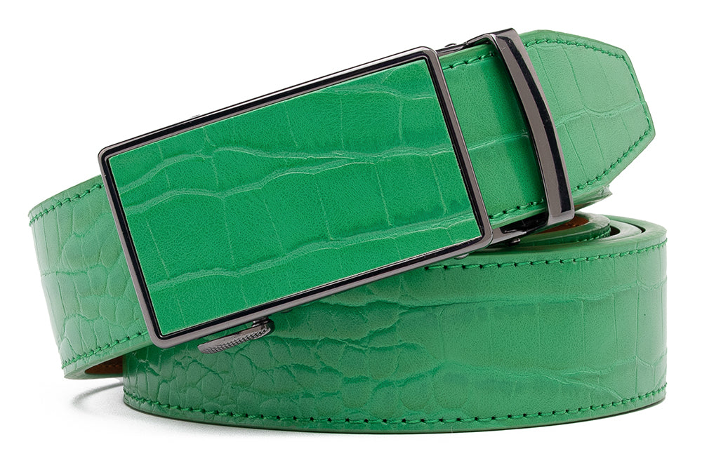 Men's Genuine Leather Crocodile Design Dress Belt with Automatic Buckle