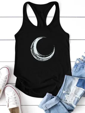 Moon Printed Tank Top Women Sleeveless Harajuku New Summer Holiday Loose Tee Shirt Femme O Neck Vest 90s Top Women 2022 Mujer