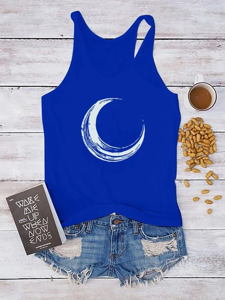 Moon Printed Tank Top Women Sleeveless Harajuku New Summer Holiday Loose Tee Shirt Femme O Neck Vest 90s Top Women 2022 Mujer