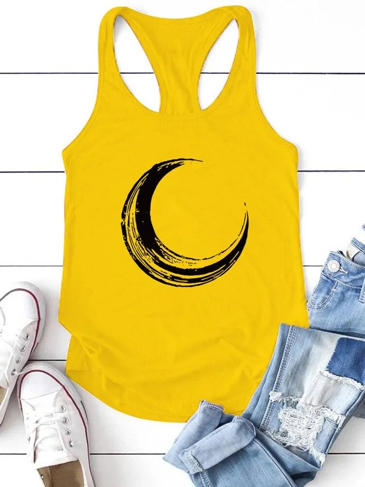 Moon Printed Tank Top Women Sleeveless Harajuku New Summer Holiday Loose Tee Shirt Femme O Neck Vest 90s Top Women 2022 Mujer